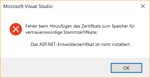 Zertifikat: Fehler beim Ausführen